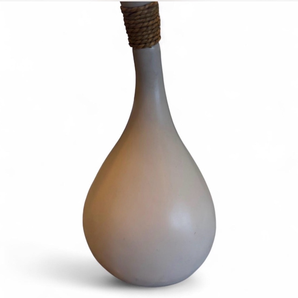 Cream Teardrop Ceramic Vase with Rope-Neck Accent